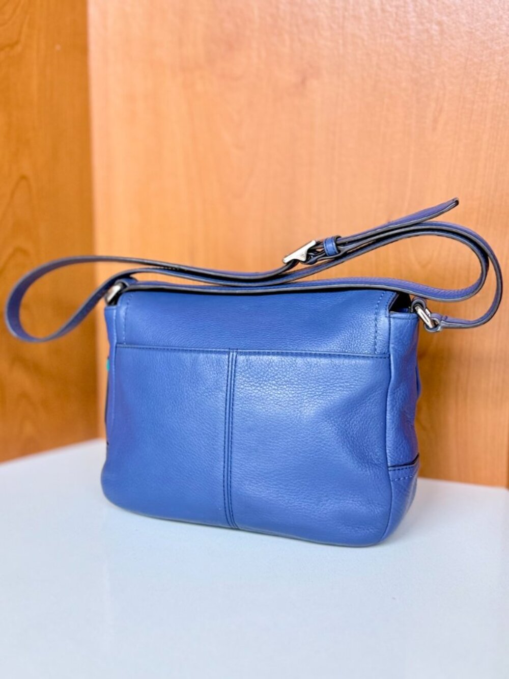 Coach Leather Crossbody Bag Blue Turnlock Flap Adjustable F23663 Emerald Satin - Picture 3 of 15